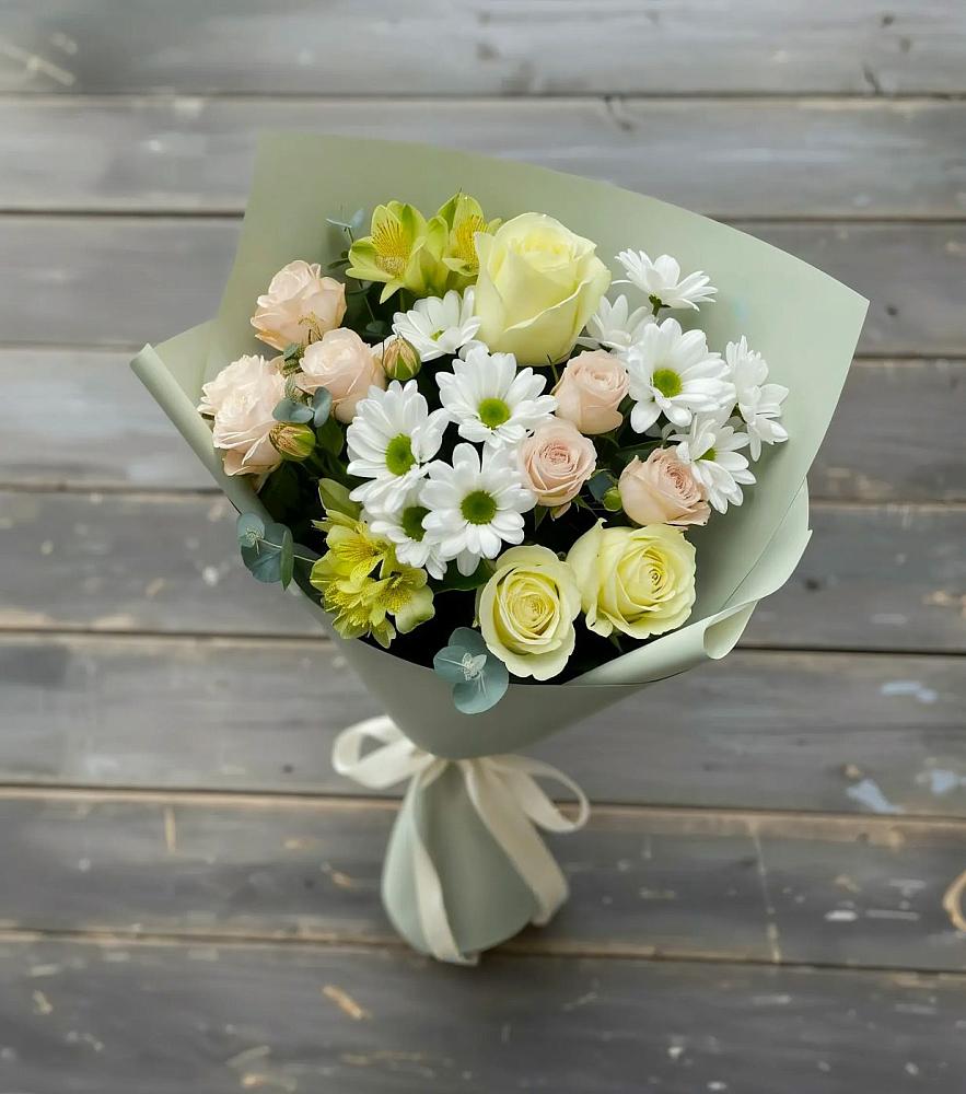 Букет цветов из: Альстромерии, Розы и Хризантемы в Поселок дачного хозяйства Жуковка