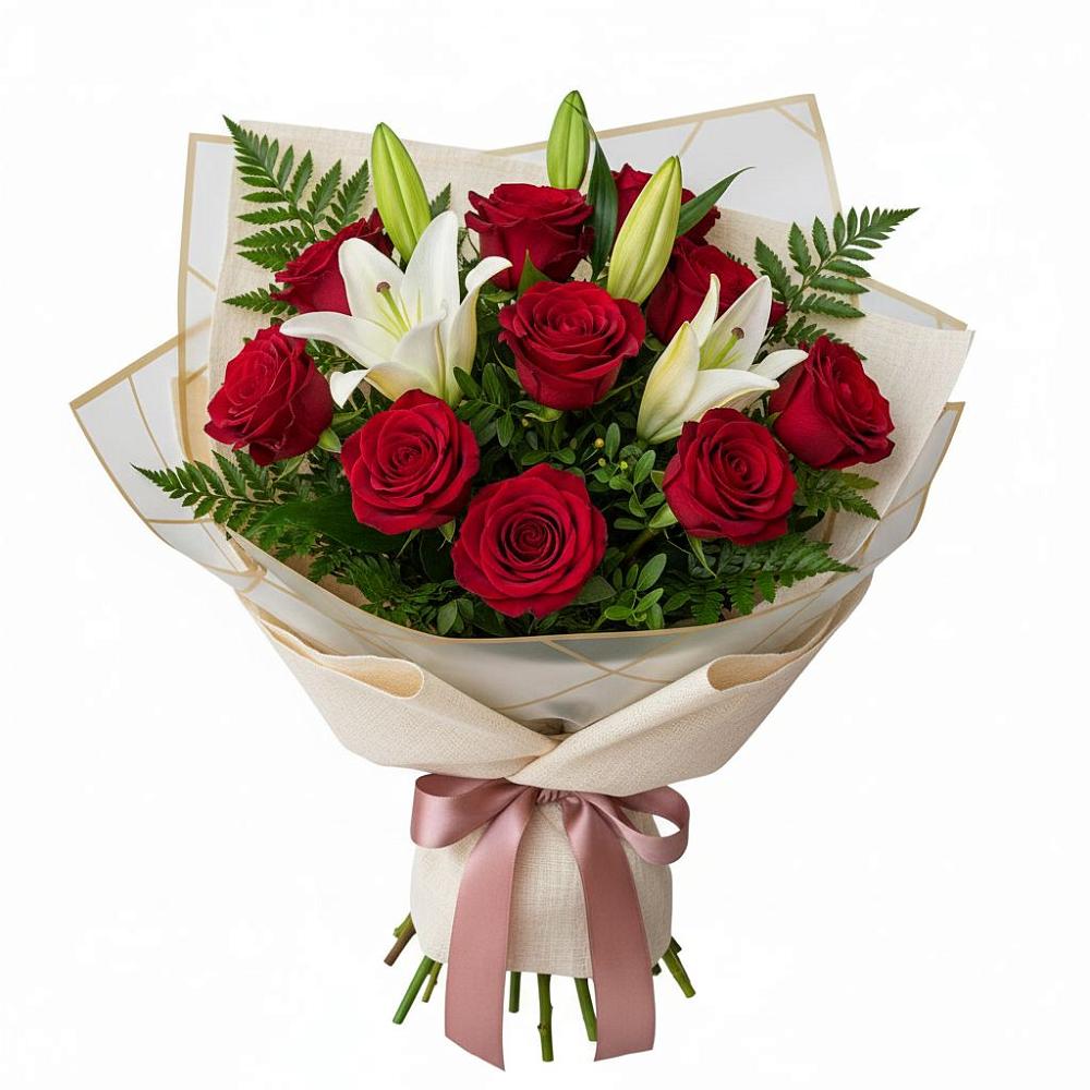 Букет цветов из: Лилии и Розы в Поселок дачного хозяйства Жуковка