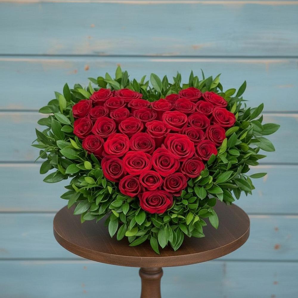 Цветочная композиция из Розы в виде сердца в Поселок дачного хозяйства Жуковка