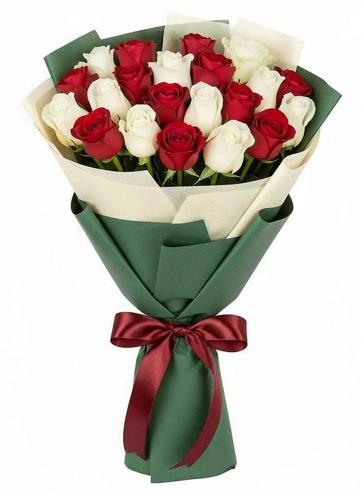 Букет Микс из красных и белых роз в Поселок дачного хозяйства Жуковка