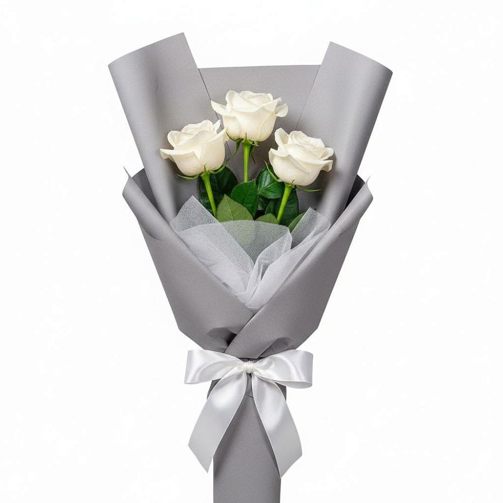 Букет 3 белые розы в Поселок дачного хозяйства Жуковка