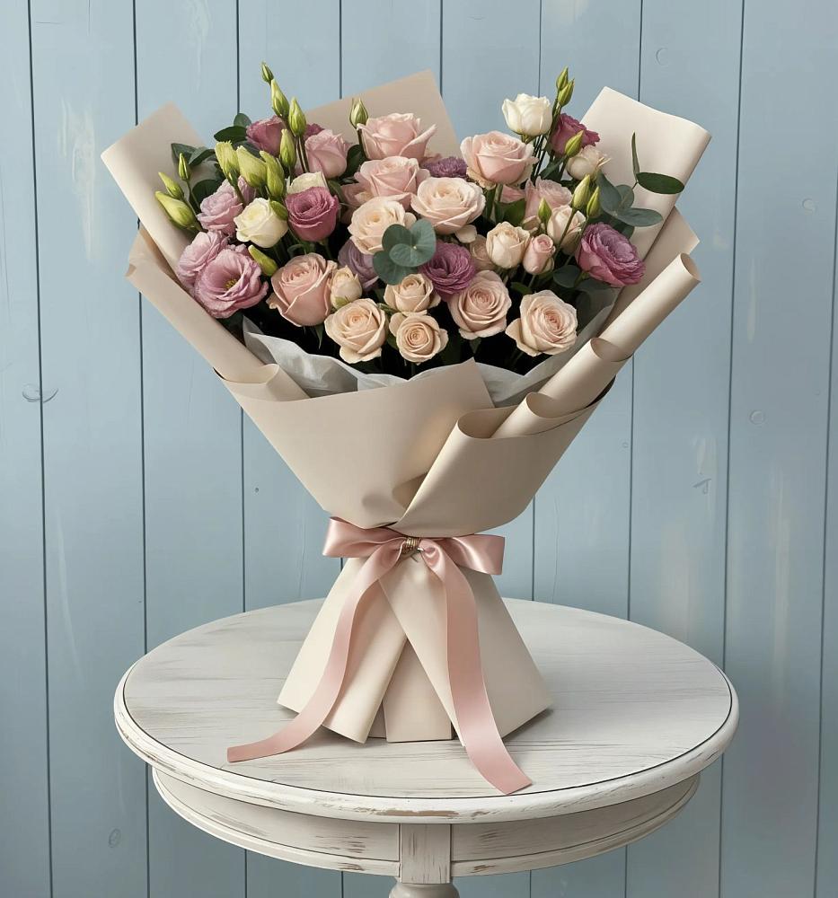 Букет цветов из: Розы и Лизиантусы в Поселок дачного хозяйства Жуковка