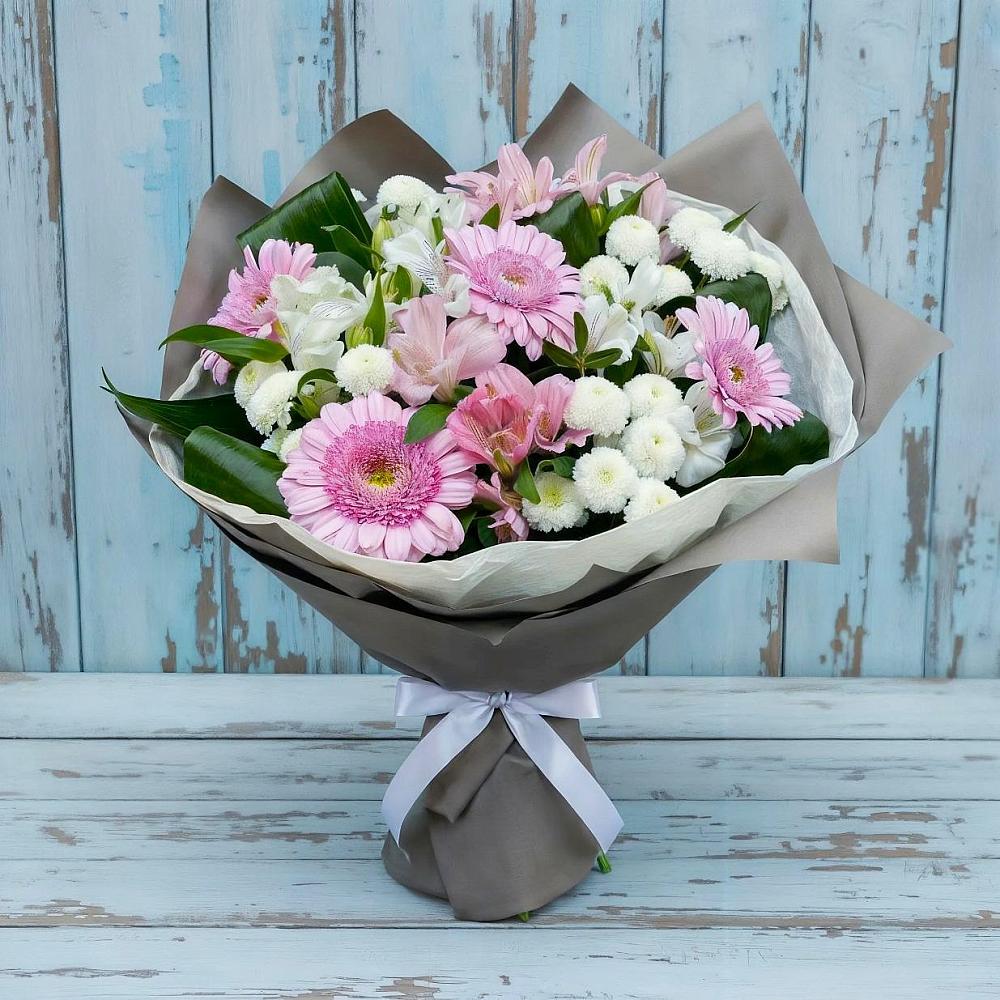 Букет цветов из: Герберы, Альстромерии и Хризантемы в Поселок дачного хозяйства Жуковка