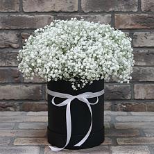 Цветочная композиция из Гипсофила в шляпной коробке в Поселок дачного хозяйства Жуковка